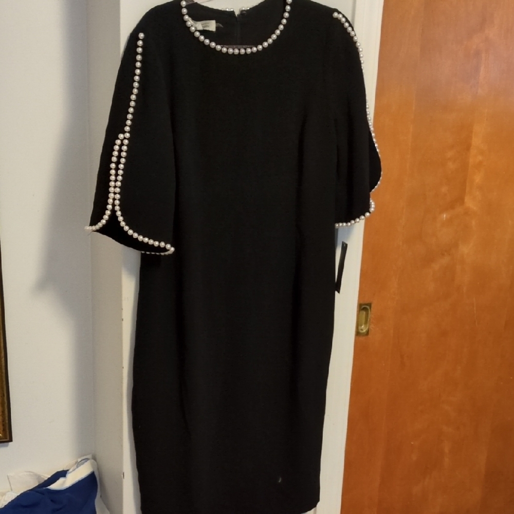 Teri Jon Black Dress with Pearl Trim